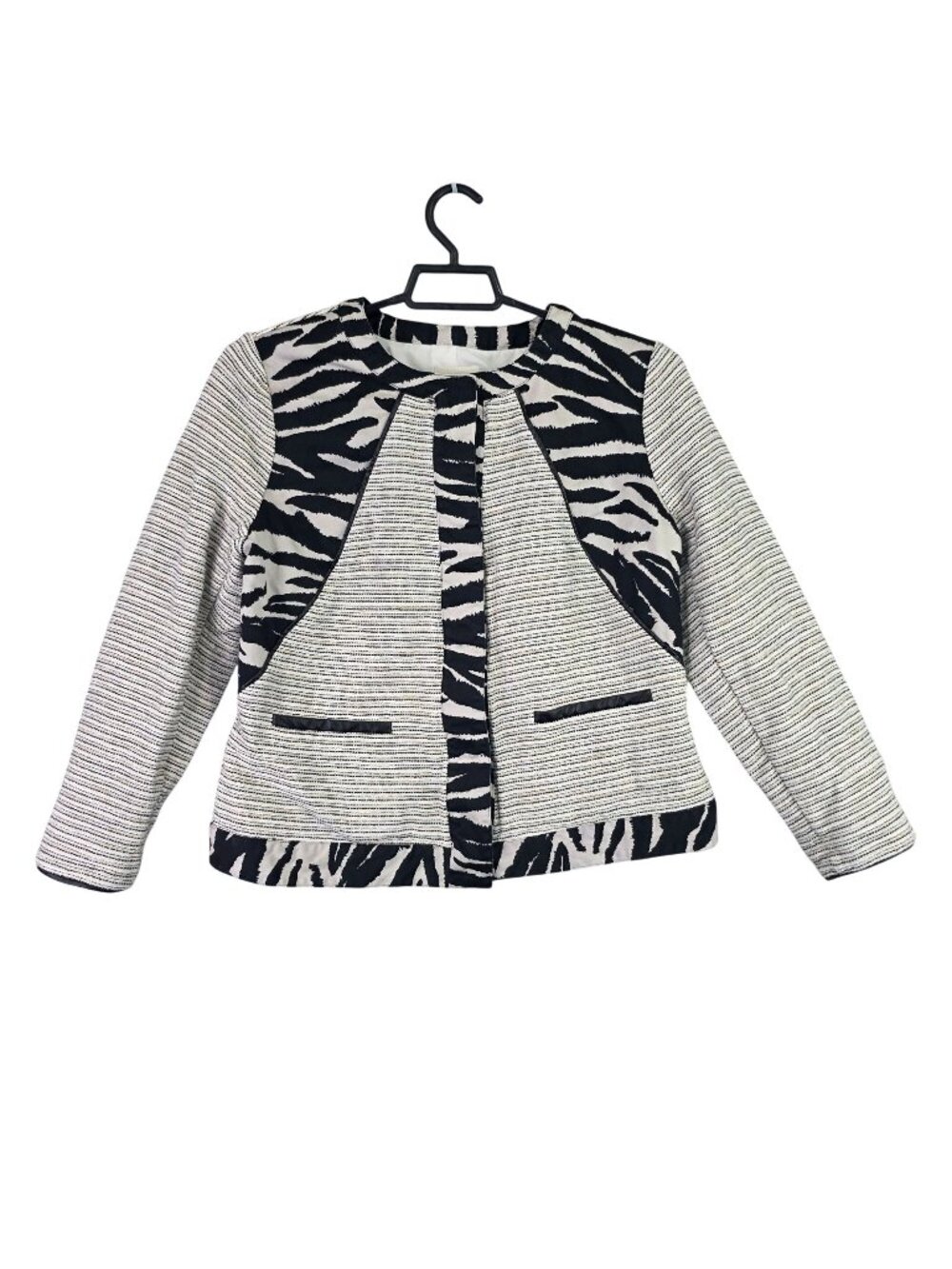 Womens Chicos Striped & Zebra Print Open Front Jacket Cotton Linen Blend Size 1